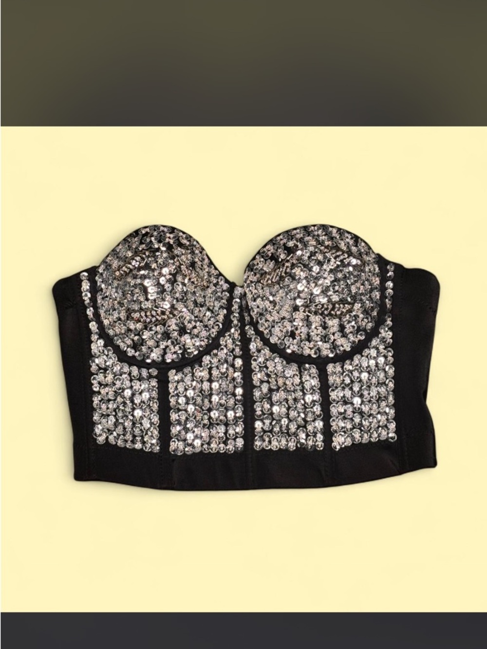 Embellished Black Sequin Bustier Crop Top